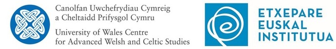 The logo of the Centre for Advanced Welsh and Celtic Studies alongside the logo of the Etxepare Basque Institute.