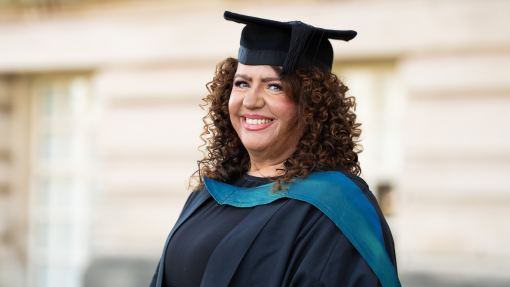 Joanne Wozencroft smiling at her graduation 
