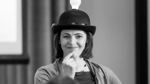 Rebecca Jones with light bulb on head