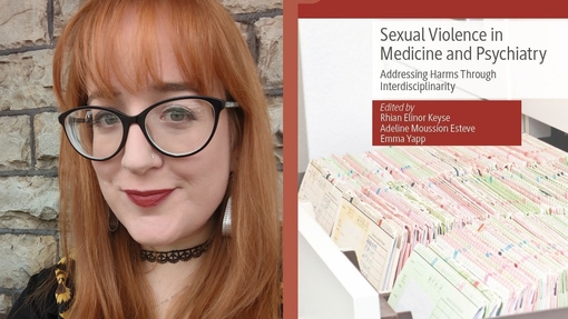 Profile photo of Dr Rhian Keyse merged with an image of her book cover
