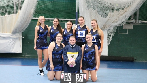 UWTSD netball team line up in sports hall