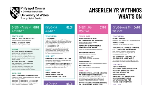 UWTSD Timetable - Eisteddfod 2026