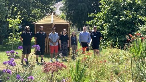 Left to Right are: David Williams – Grounds Maintenance Operative Andrew Woods - Grounds Maintenance Operative Koi Merebark – Sustainability Manager Catrin Morgan Jones – Head of Estate Strategy and Soft FM Megan Rogers-Evans – Estate Strategy Manager Emyr Jones – Director of Estates Neal Summerfield – Grounds Caretaker Supervisor