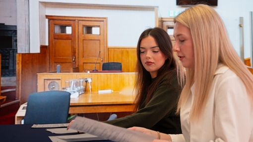 Swansea Law School students in immersive room courtroom