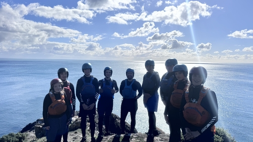 Bro Dinefwr pupils ready to coasteer by the sea