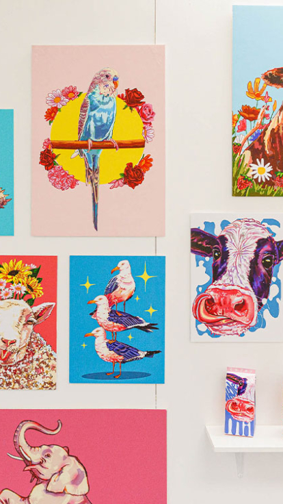loads of illustrations on a wall