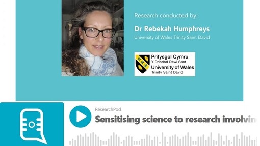 Mae ymchwil gan Dr Rebekah Humphreys o’r Drindod Dewi Sant, sy’n canolbwyntio ar sut mae’n bosibl dadsensiteiddio i’r defnydd o anifeiliaid ar gyfer ymchwil wyddonol, wedi cael sylw ar y podlediad gwyddoniaeth poblogaidd, ResearchPod.