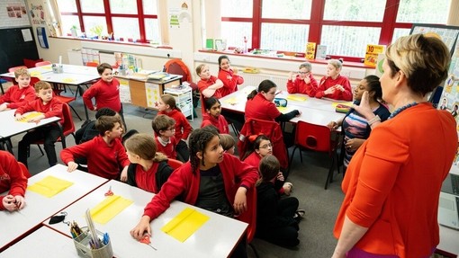 Class at Ysgol Pwll Coch learnig about Brethyn Cymru
