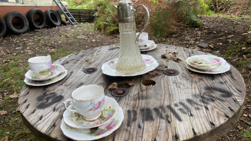 Tea set on a wooden table