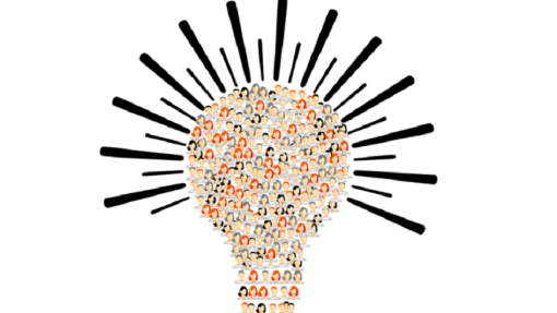Diagram of a number of heads making the shape of a lightbulb