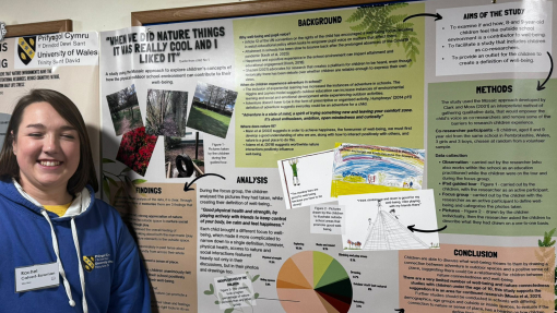 Rachel in front of her presentation