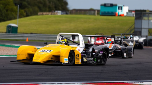 A race car in action at Donington Park