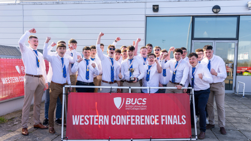 Team photo of UWTSD rugby team 2025 with trophy