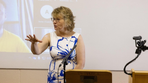 Professor Bettina Schmidt talking at a conference