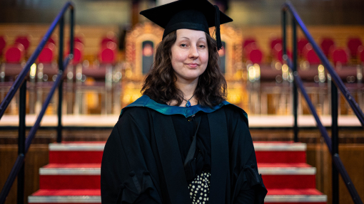 Alicja Olejniczak in graduation gown in Brangwyn Hall