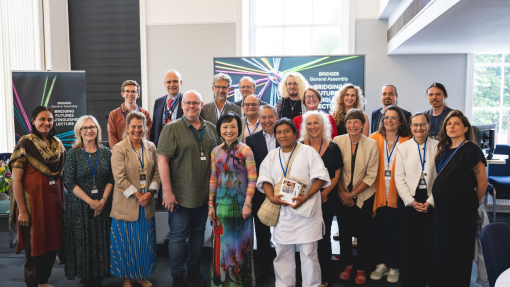 Group photo of all speakers at the Bridging Futures conference at the Dylan Thomas Centre