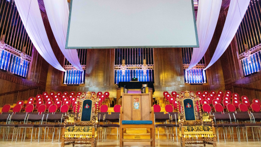 Brangwyn Hall stage for graduation 2025