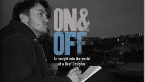 A mono image of a student holding a book, featured on a poster with text overlaid.
