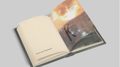 An open book illustrated with quotes and stories.