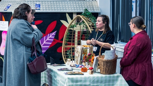 Students speaking with employers