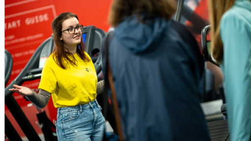 student ambassador chatting to open day attendees