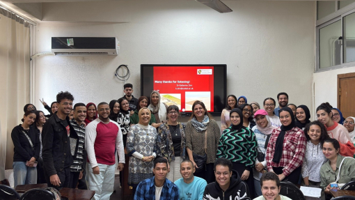 Group photo of Dr Katharina Zinn with students at Alexandria University
