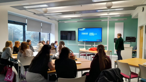 Alison Rees Edwards lecturing during the Coleg Ceredigion open day 
