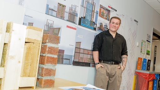 Dylan Longman with his exhibition for the BSc Architecture