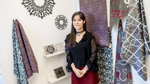 student show fabric on display