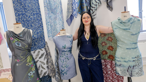 student show fabric on display