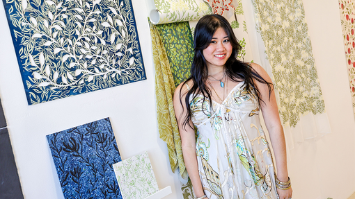 student show fabric on display