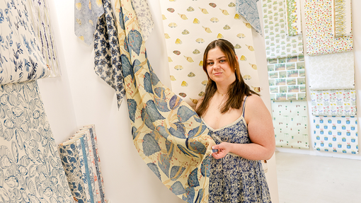 student show fabric on display