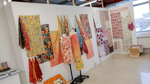 student show fabric on display