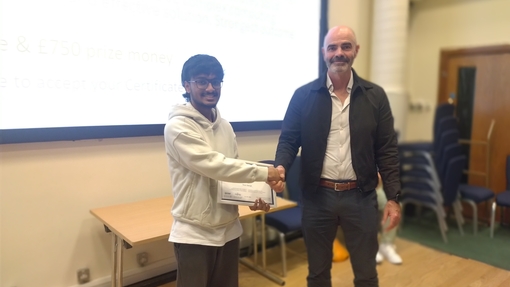 UWTSD Computing student Tonio George and David Jones (Fujitsu) 