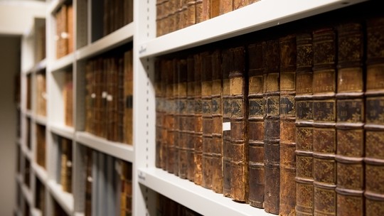Rows of books from the Special Collection archives