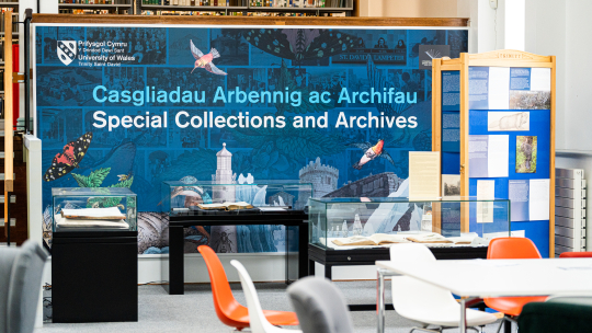 Images of sign for Roderic Bowen Library and Archives