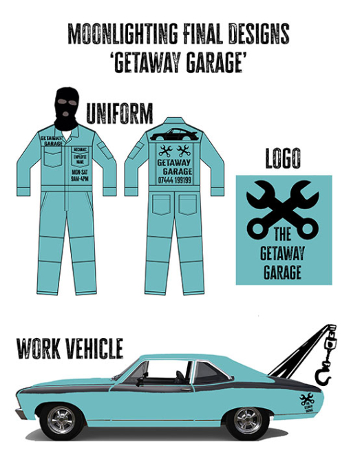 graphic design of a blue uniform and car