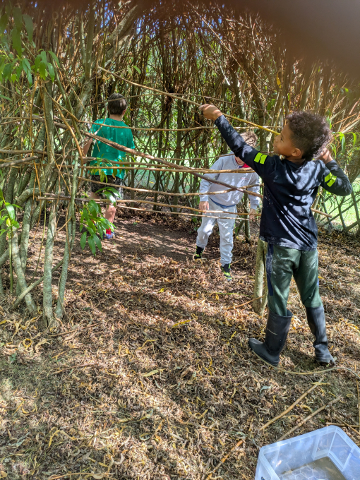children playing with wood