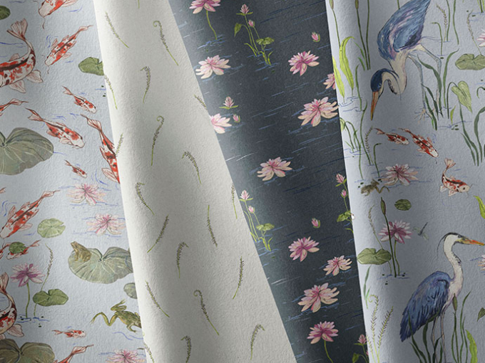 Fabric designs with ducks and flowers