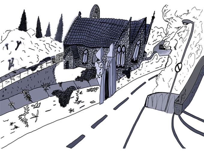illustration of a house on a road