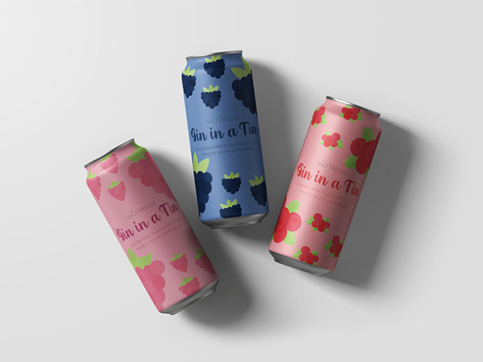 graphic design of three gin drinks in cans