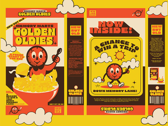 Graphic design of a old fashioned breakfast box in yellow and orange