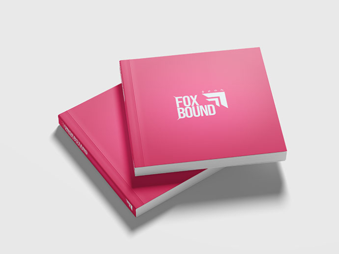 Graphic design of a pink book with 'fox bound' written on it