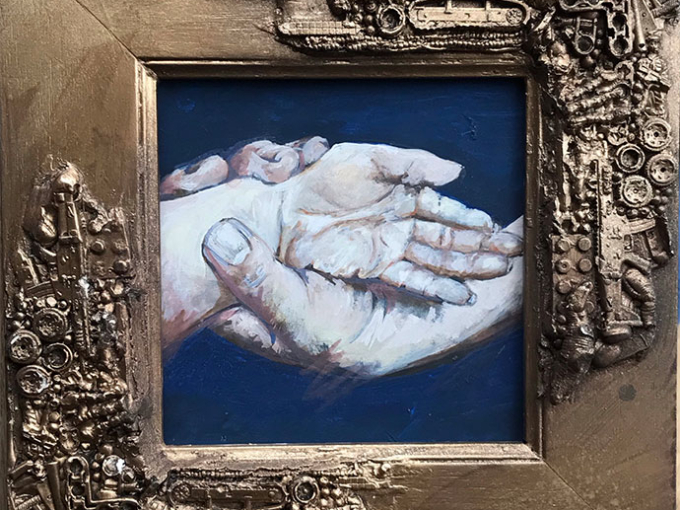 art and design of two hands grabbing the wrists