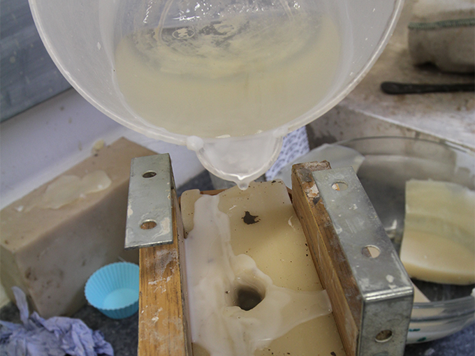 mould making liquid being poured