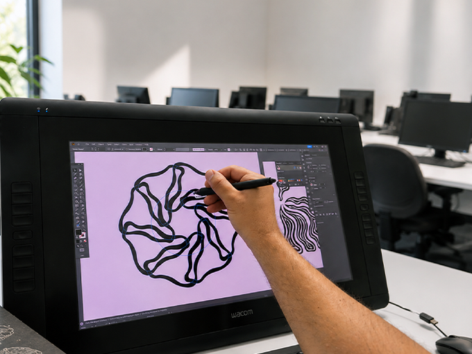 PC screen with student drawing on the screen