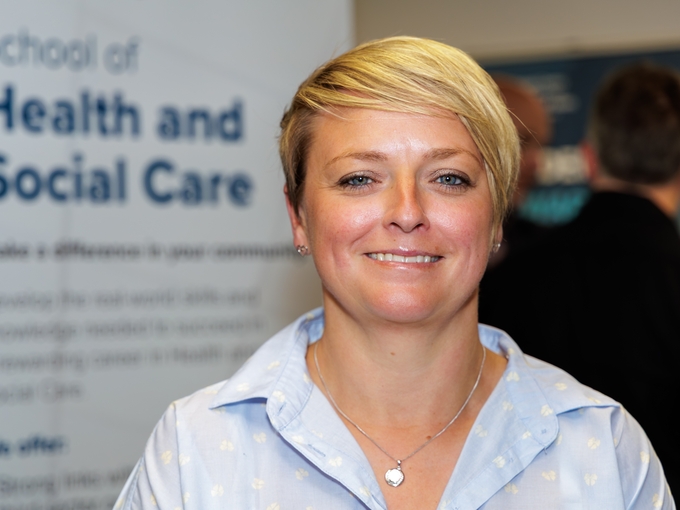 Vicki Hayman-Teear, Head of Digital Skills and Capability at HEIW and graduate of UWTSD's Digital Transformation for the Health and Care Professions programme at launch of UWTSD's School of Health & Social Care