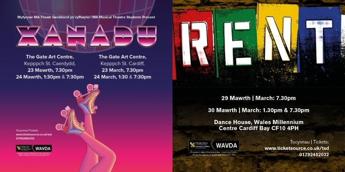 Posters of musicals Xanadu and Rent