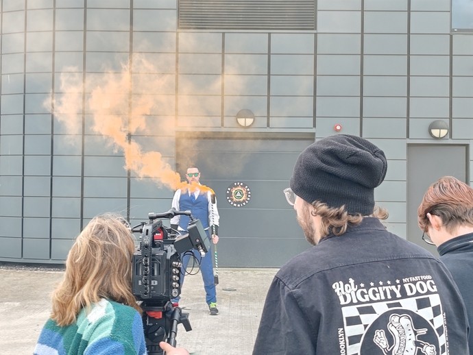 Students filming Pembrokshire Fire Spinners