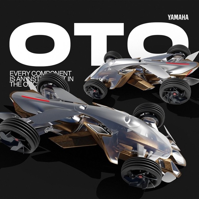 Computer design: two vehicles with four large wheels, brown bodies merging with the chassis, emission points on the front, and an aerodynamic transparent covering over the driving seat.